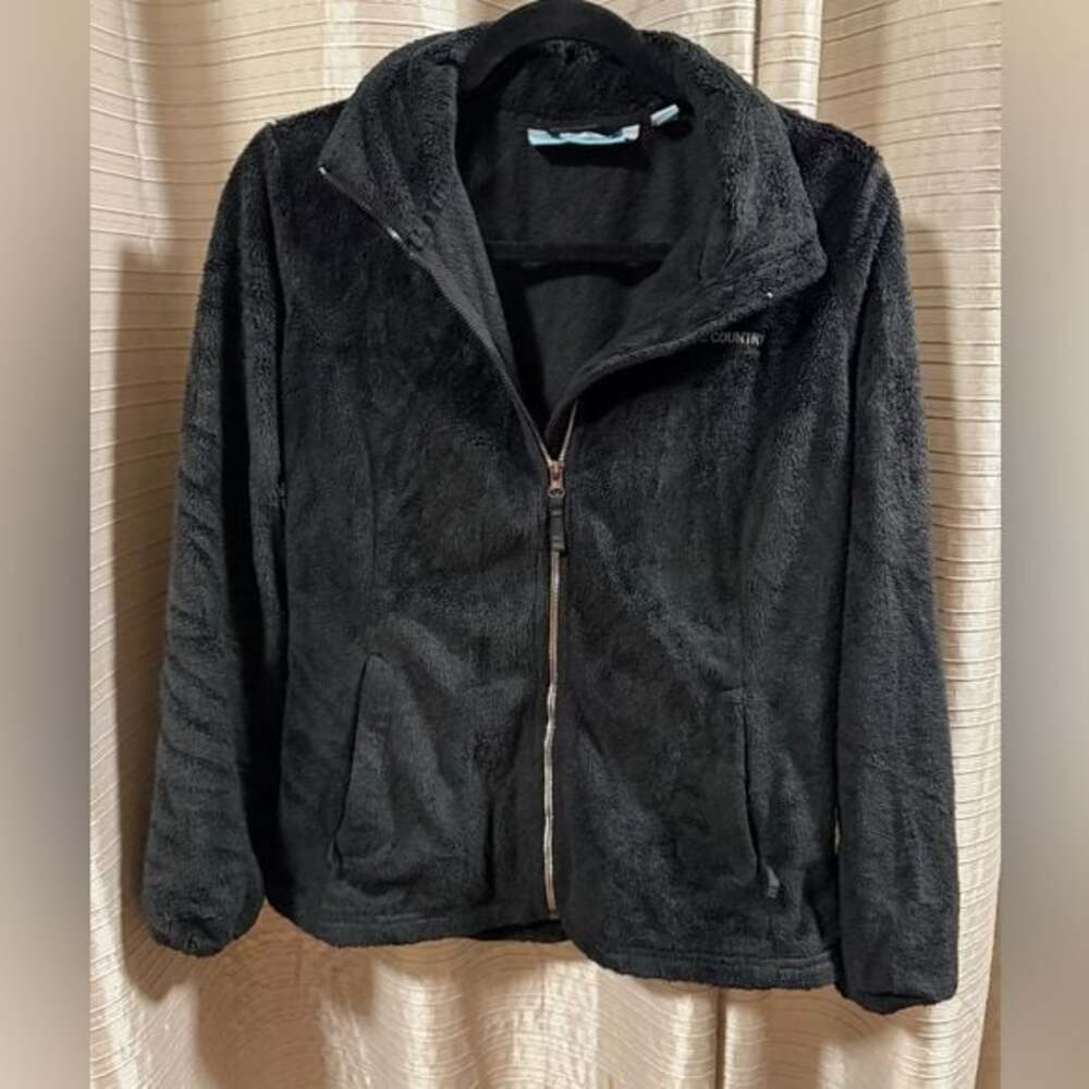 Free country Black Plush Zip-Up Sweater Jacket